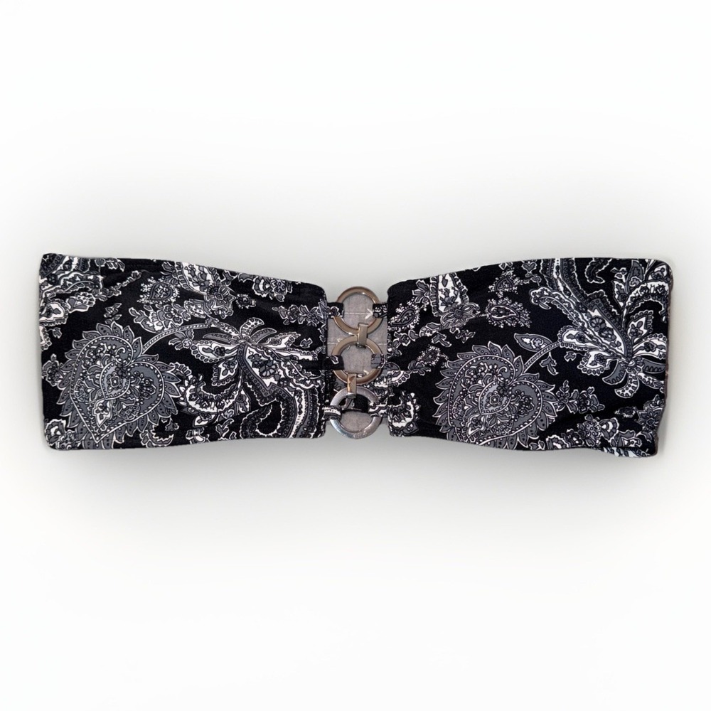 Michael Kors Women's Sweetheart Paisley Black Bandeau Bikini Top & Bottom Size M - Picture 5 of 7